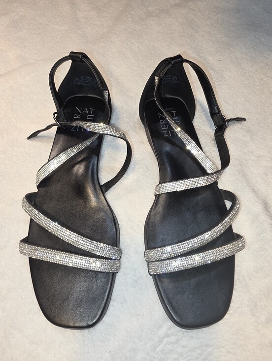 Naturalizer Shoes - Naturalizer Black Sandals with Silver Crystal Straps- Size 6.5